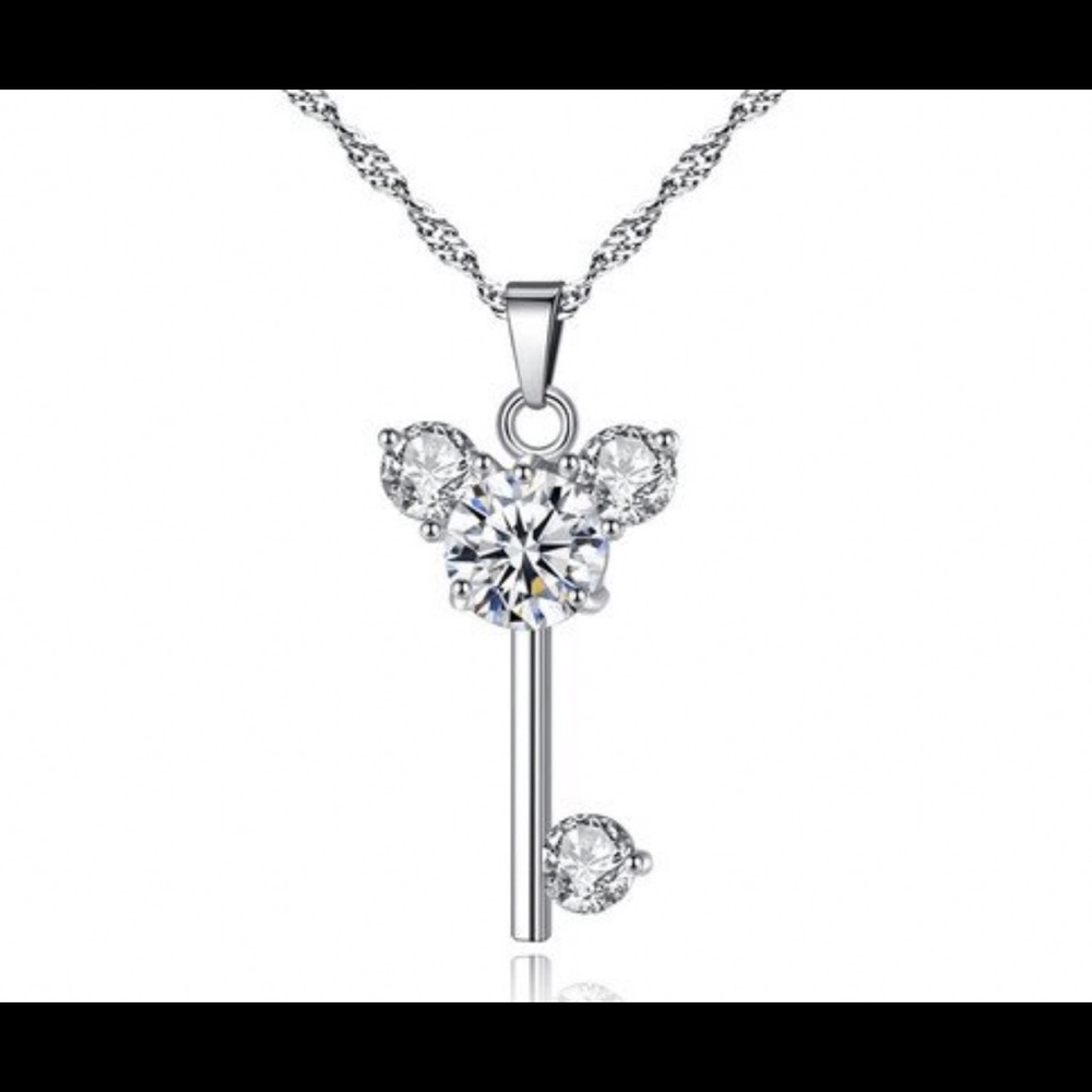 New white gold filled key necklace